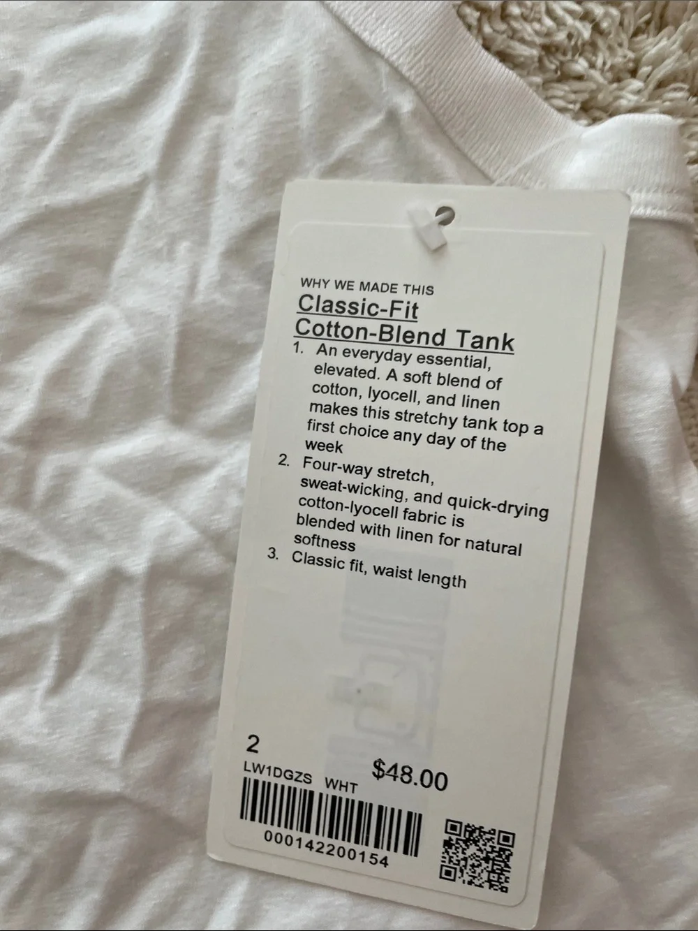Nwt lululemon classic-fit Cotton Blend Tank Size 2
